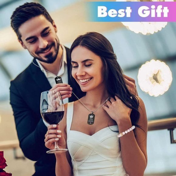 New 12 Pieces Couple Necklace Bracelet Keychain Set Her King His Queen N… - Picture 5 of 5